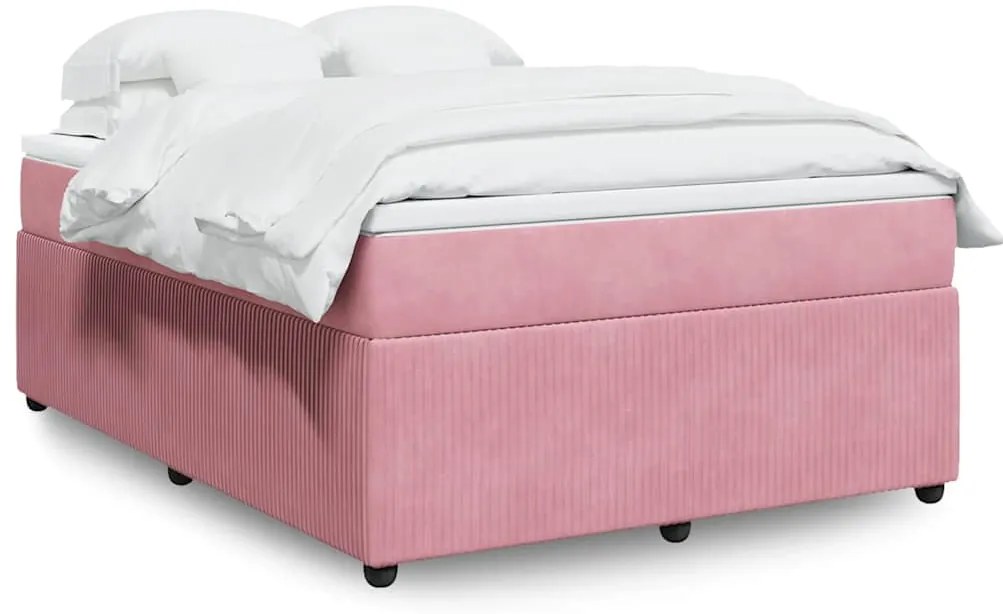 vidaXL Κρεβάτι Boxspring με Στρώμα Ροζ 160x200 εκ. Βελούδινο