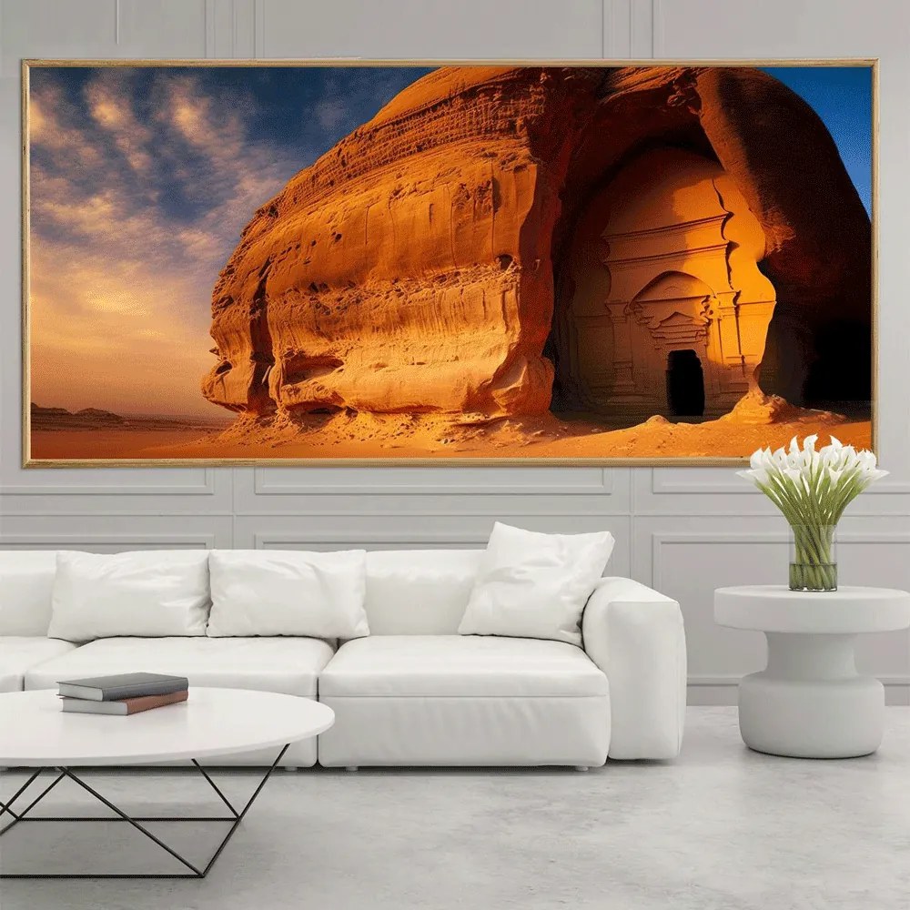 Πίνακας σε Plexiglass με Θέμα &#8220;Madain Saleh&#8221; σε ξύλινη Κορνίζα με ρυθμιζόμενο Φώς - 150cmX100cm