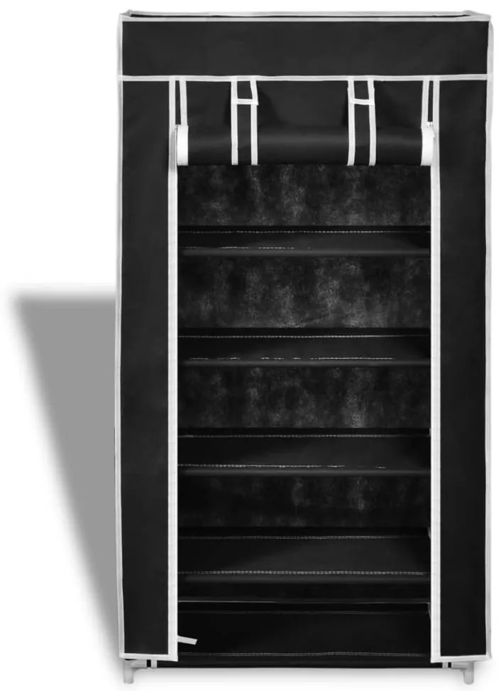 Παπουτσοθήκη με Κάλυμμα Μαύρη 58 x 28 x 106 εκ. Υφασμάτινη