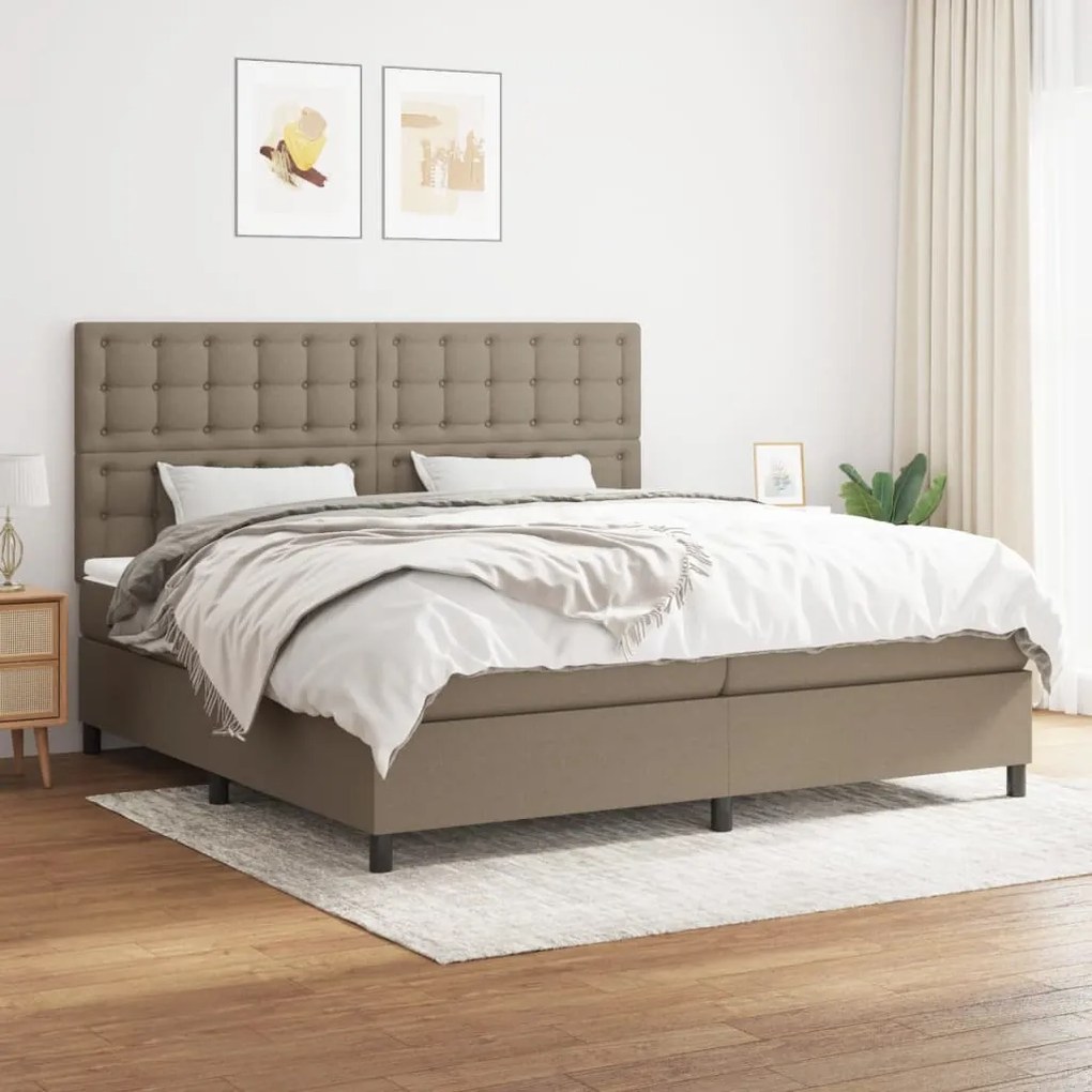 vidaXL Κρεβάτι Boxspring με Στρώμα Taupe 200x200 εκ. Υφασμάτινο