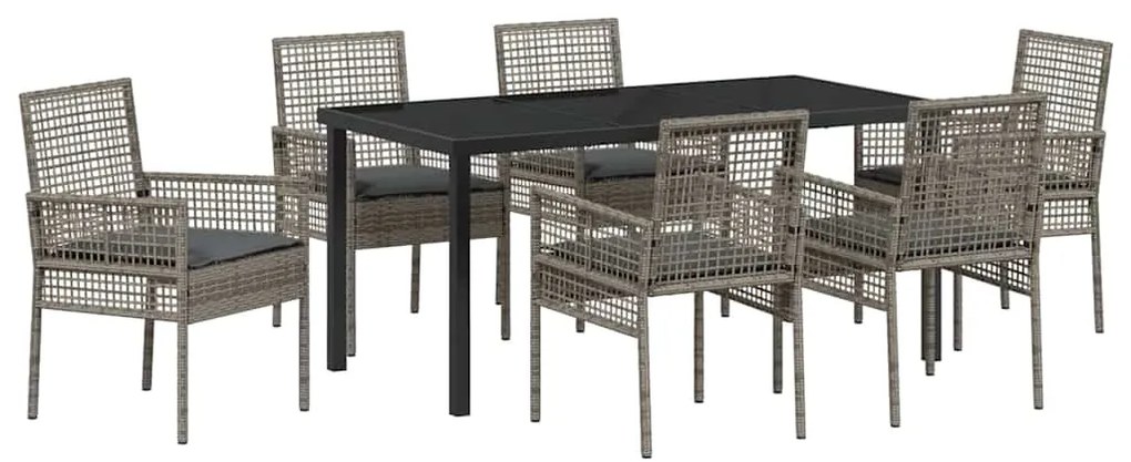 vidaXL Σέτ φαγητού για κήπο με μαξιλάρι 7 pcs Γκρι Πολυ ράταν