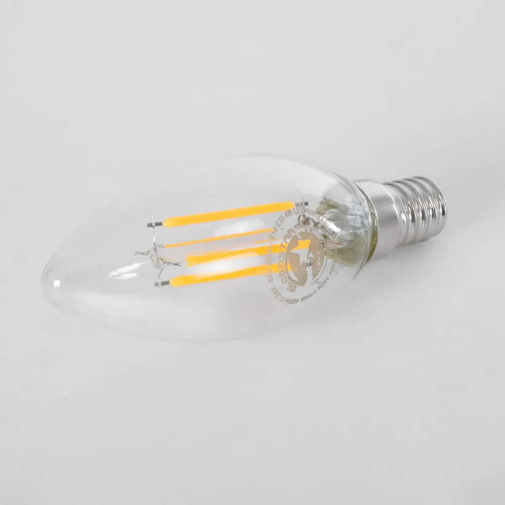 GloboStar 99001 Λάμπα LED Long Filament E14 C35 Κεράκι 4W 400lm 360° AC 220-240V IP20 Φ3.5 x Υ10.5cm Θερμό Λευκό 2700K με Διάφανο Γυαλί Dimmable - 3 Χρόνια Εγγύηση - 99001