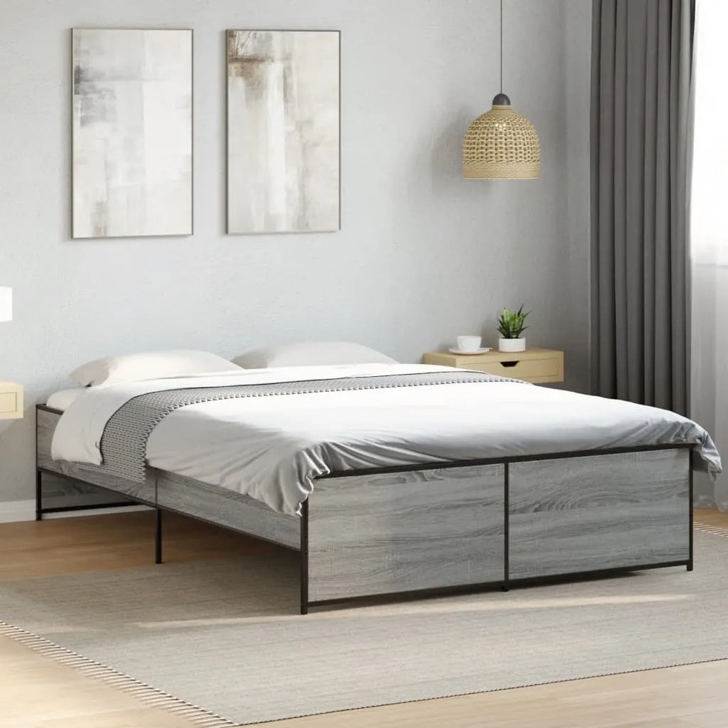 vidaXL Πλαίσιο Κρεβατιού Γκρι Sonoma 140x190 εκ. Επεξ. Ξύλο &amp; Μέταλλο