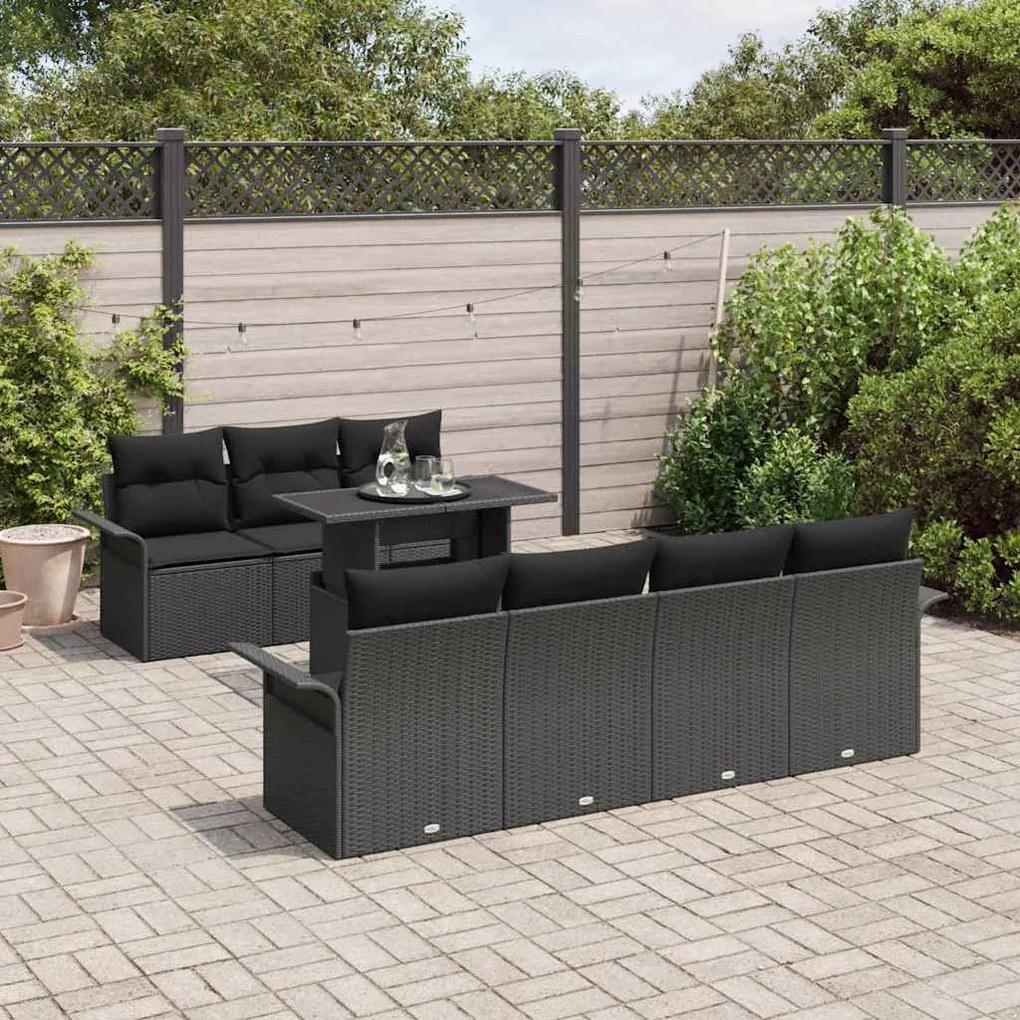 vidaXL Σετ Καναπέ Κήπου με μαξιλάρι 8 pcs Μαύρο Πολυ ράταν