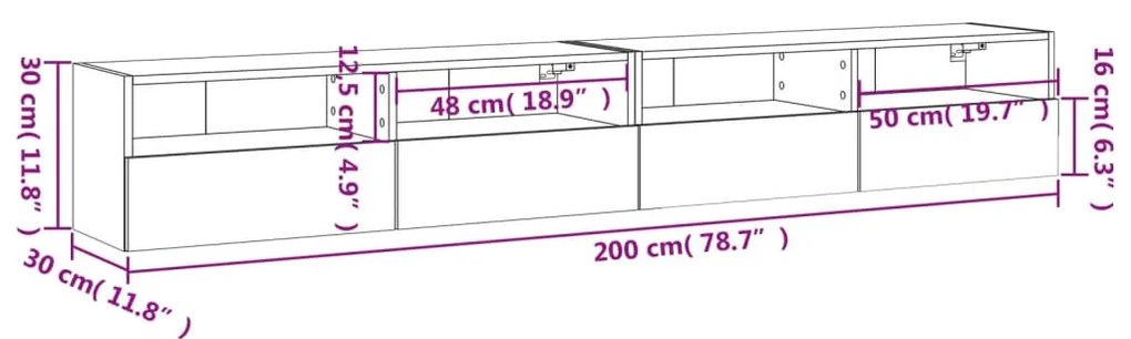 Ντουλάπια Τηλεόρασης Τοίχου 2 τεμ. Λευκά 100x30x30εκ Επεξ. Ξύλο - Λευκό