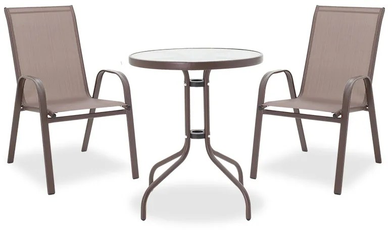 Τραπεζαρία Watson-Calan σετ 3τεμ pakoworld μέταλλο-textilene καφέ Φ60x70εκ