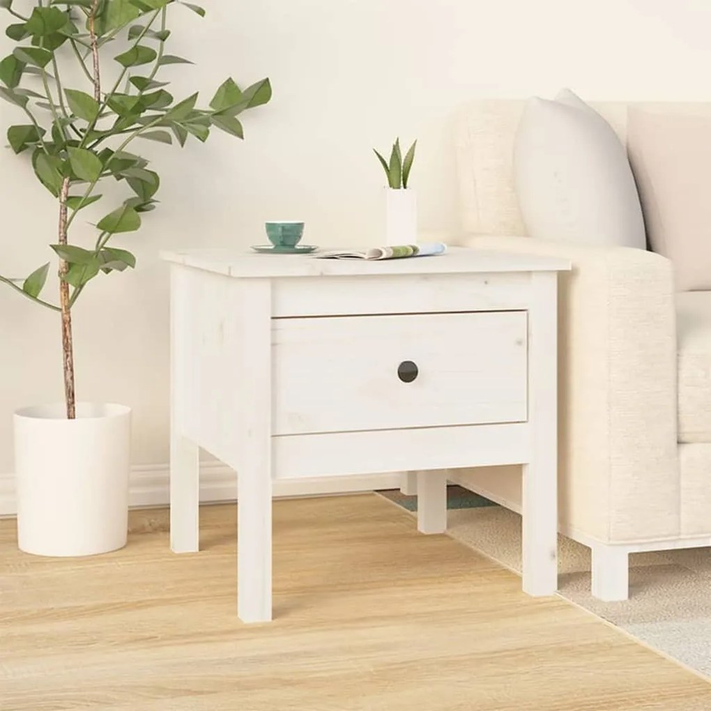 vidaXL Βοηθητικό Τραπέζι Λευκό 50x50x49 εκ. από Μασίφ Ξύλο Πεύκου