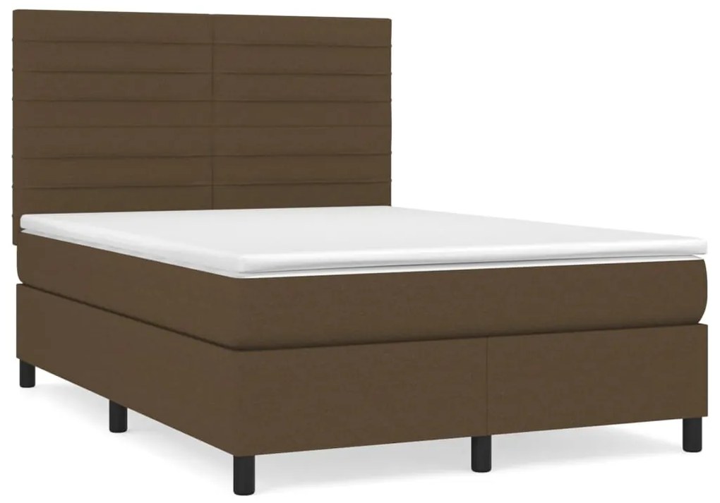 vidaXL Κρεβάτι Boxspring με Στρώμα Σκούρο Καφέ 140x190 εκ. Υφασμάτινο