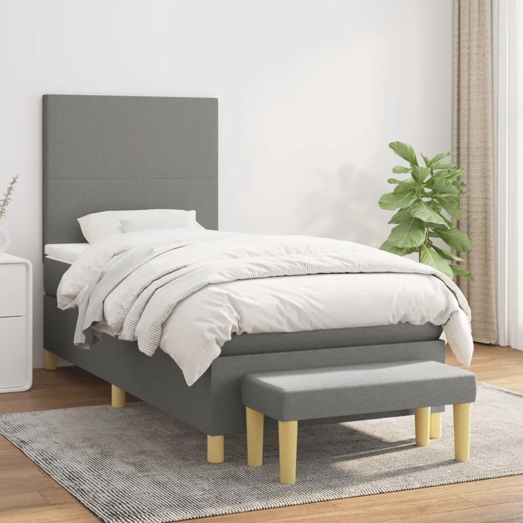 Κρεβάτι Boxspring με Στρώμα Σκούρο Γκρι 80x200 εκ. Υφασμάτινο - Γκρι