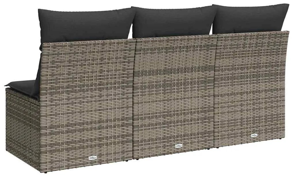 vidaXL Καναπές Κήπου Τριθέσιος Γκρι από Συνθετικό Ρατάν με Μαξιλάρια