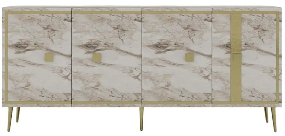 Μπουφές Brice 475OLV2323 150x40x79cm Marble Effect White-Gold Μοριοσανίδα, Μελαμίνη