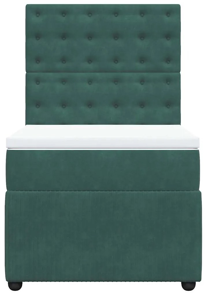 vidaXL Κρεβάτι Boxspring με Στρώμα Σκούρο Πράσινο 100x200εκ. Βελούδινο