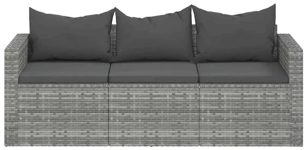 vidaXL Καναπές Κήπου Τριθέσιος Γκρι από Συνθετικό Ρατάν με Μαξιλάρια