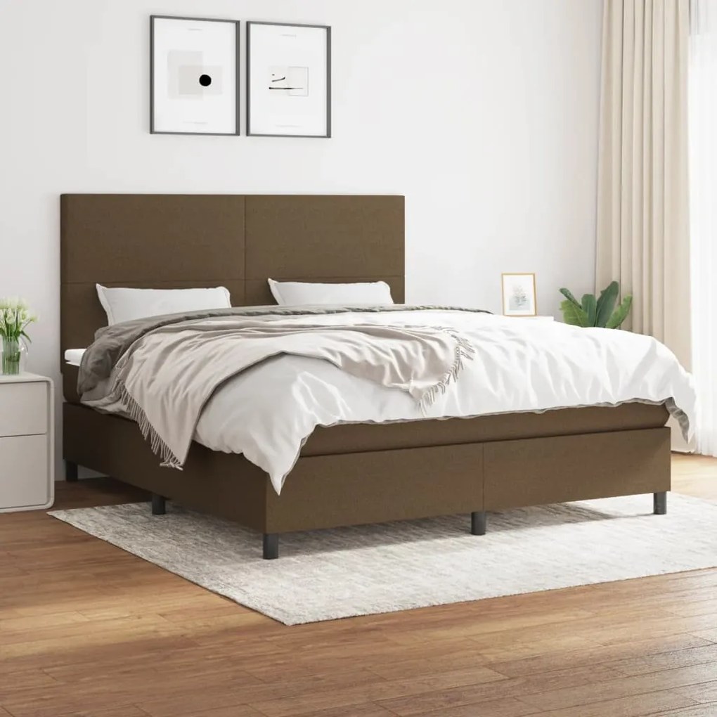 Κρεβάτι Boxspring με Στρώμα Σκούρο Καφέ 160x200 εκ Υφασμάτινο - Καφέ