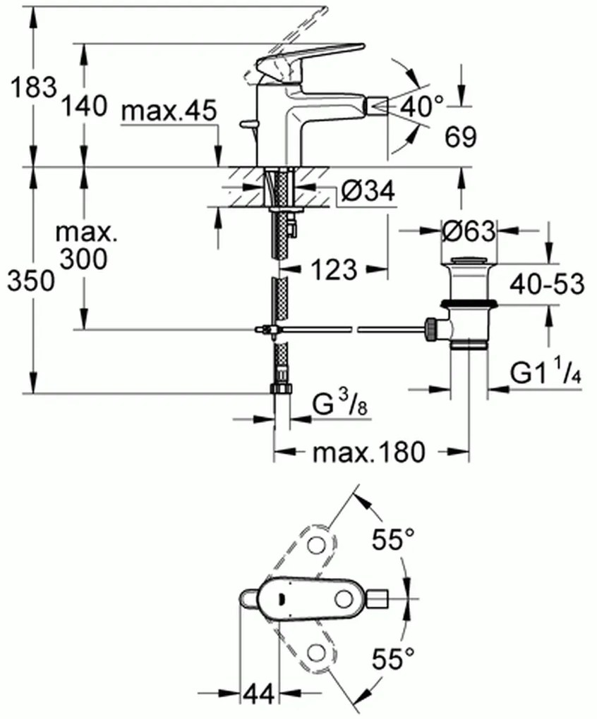 Μπαταρία μπιντέ Grohe Europlus