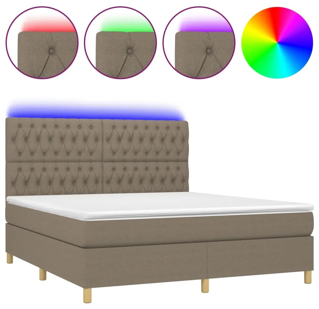 Κρεβάτι Boxspring με Στρώμα &amp; LED Taupe 180x200 εκ. Υφασμάτινο - Μπεζ-Γκρι