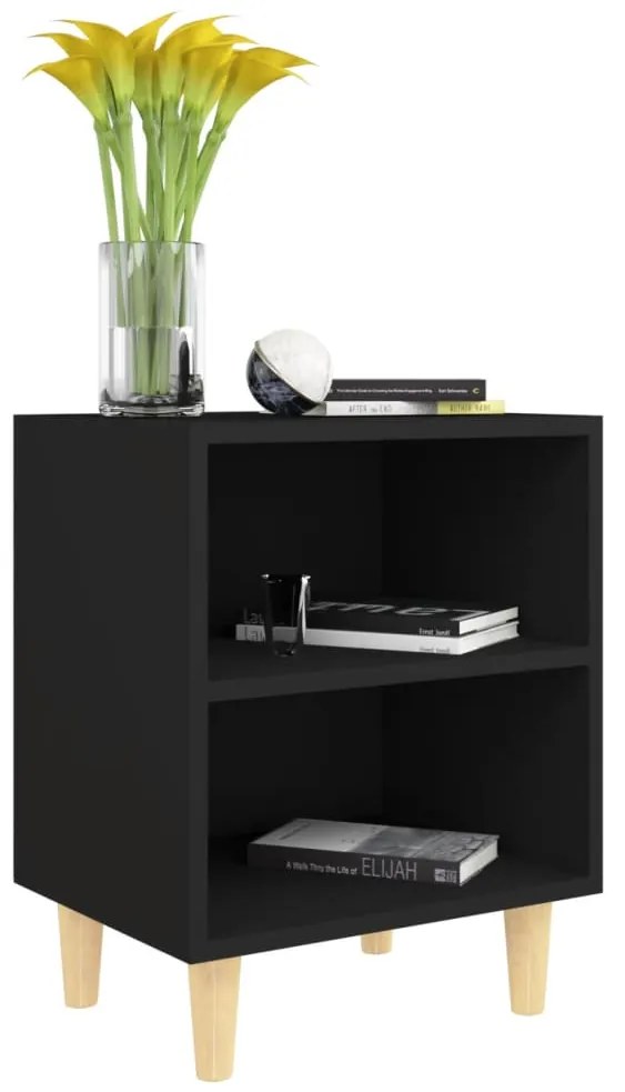 vidaXL Κομοδίνo Μαύρο 40 x 30 x 50 εκ. με Μασίφ Ξύλινα Πόδια