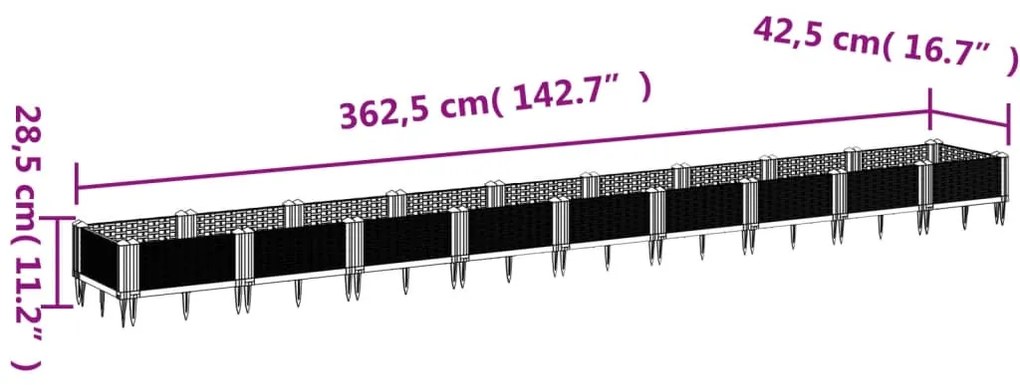 Ζαρντινιέρα με Πασσάλους Μπλε Γκρι 362,5x42,5x28,5εκ. Πολυπροπυλένιο 368024