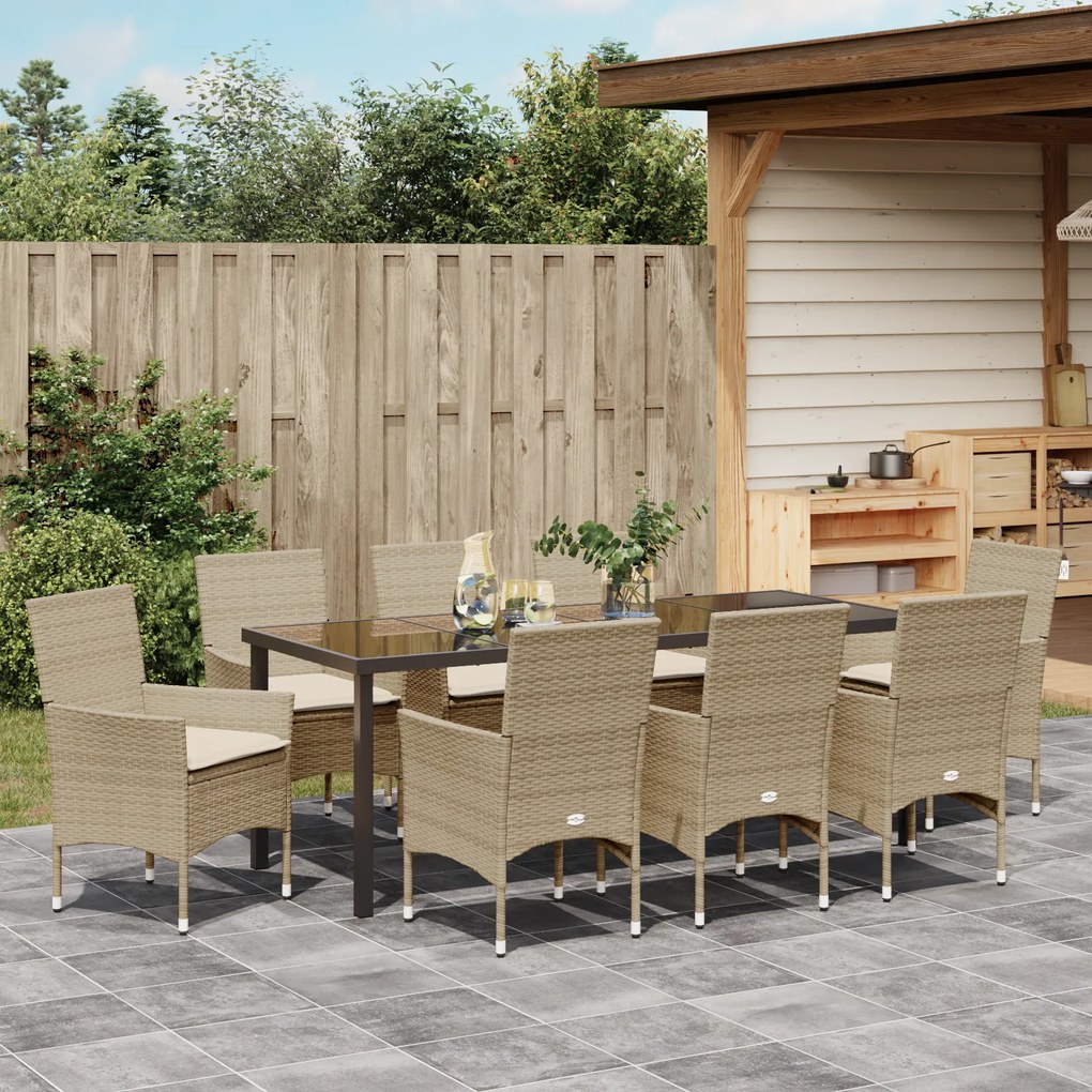 vidaXL Σετ Κήπου 9 Τεμαχίων με Μαξιλάρια Beige Πολυ-Ράττον