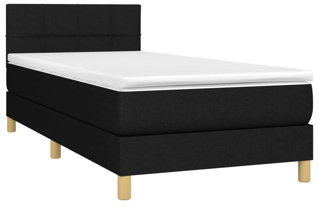 vidaXL Κρεβάτι Boxspring με Στρώμα & LED Μαύρο 90x200 εκ. Υφασμάτινο