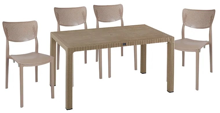 Intrahome Τραπεζαρία Explore-Ignite Intrahome σετ 5τεμ PP cappuccino 150x90x73,5εκ. | SKU: INTRAPA-364111172