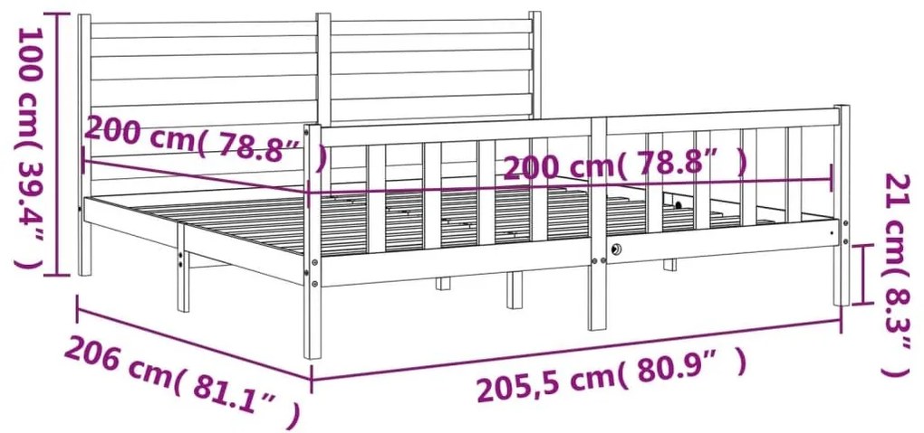 Σκελετός Κρεβ. Χωρίς Στρώμα Λευκό 200x200 εκ Μασίφ Πεύκο - Λευκό