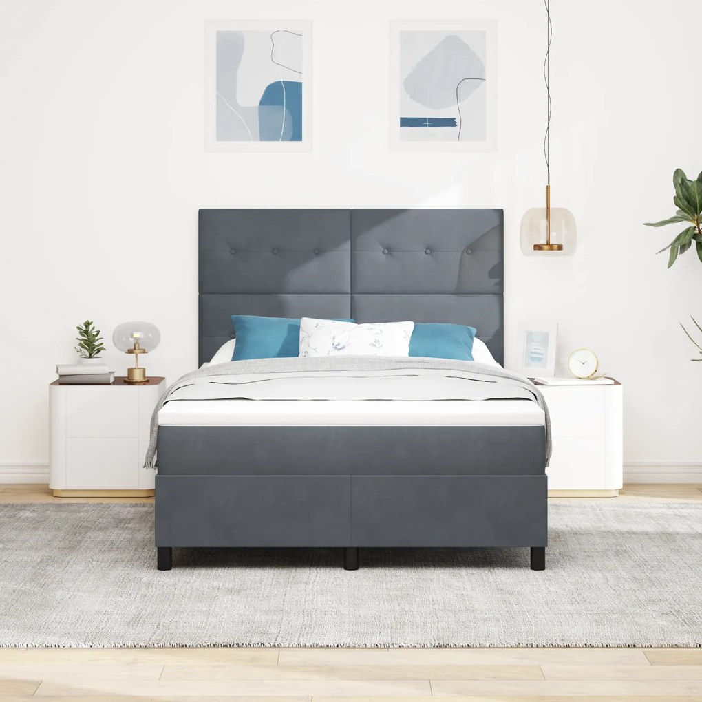 vidaXL Κρεβάτι με Στρώμα & LED Σκούρο Γκρι 160x200 εκ Βελούδο