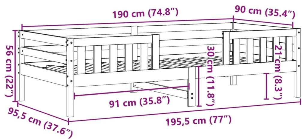 ΠΛΑΙΣΙΟ ΚΡΕΒΑΤΙΟΥ ΚΑΦΕ ΚΕΡΙΟΥ 90X190ΕΚ ΑΠΟ ΜΑΣΙΦ ΞΥΛΟ ΠΕΥΚΟΥ 846981