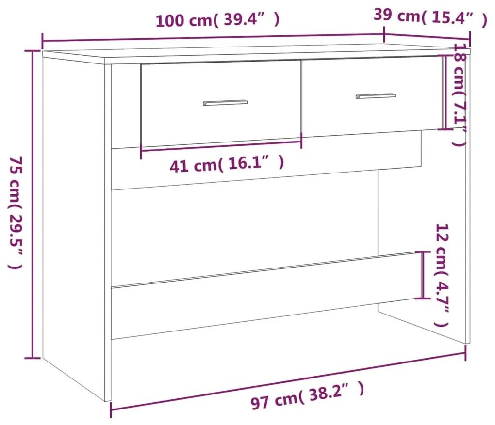 Τραπέζι Κονσόλα Λευκό 100 x 39 x 75 εκ. από Επεξεργασμένο Ξύλο - Λευκό