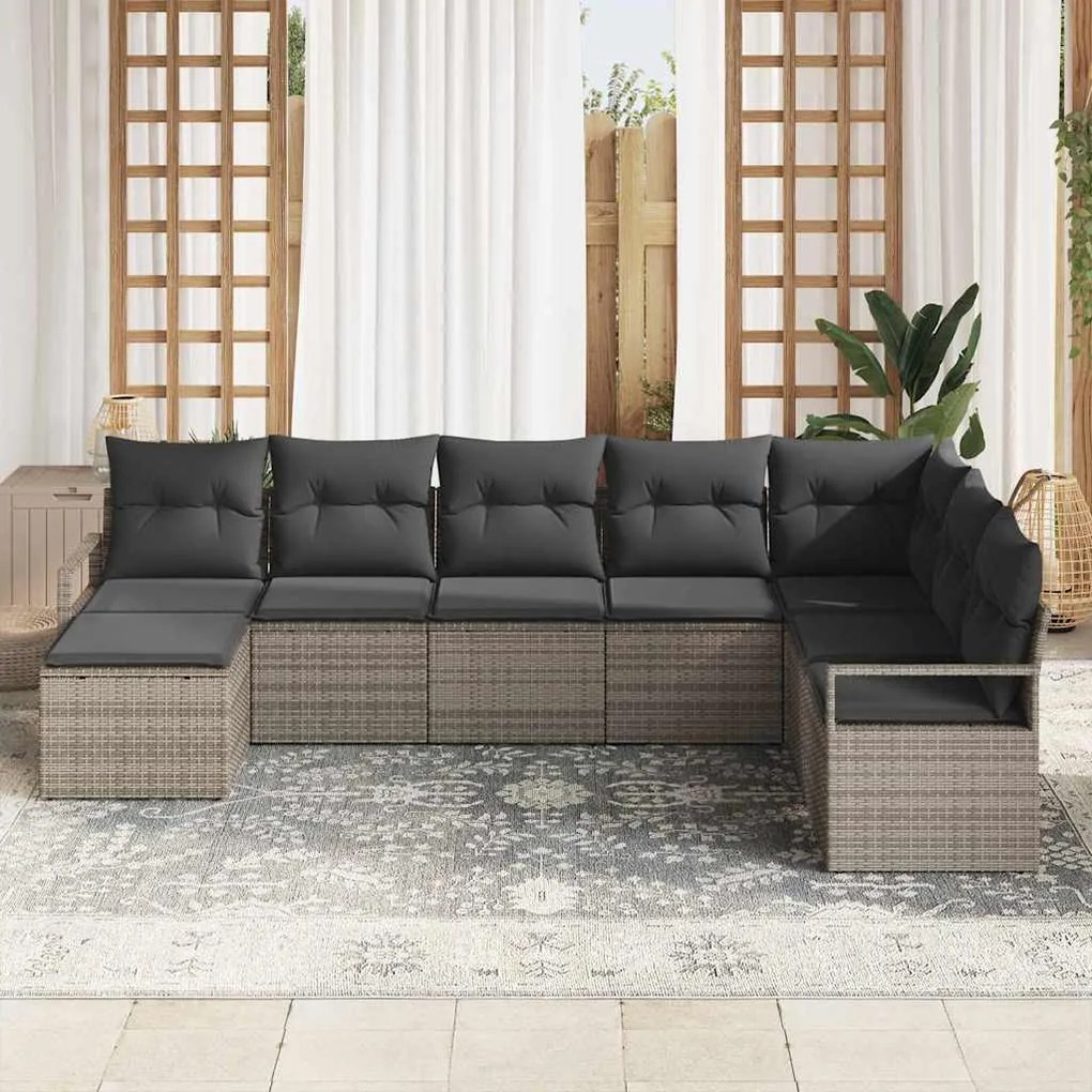 vidaXL Σετ Καναπέ Κήπου 8 pcs Γκρι Πολυ rattan, βαμμένο ατσάλι