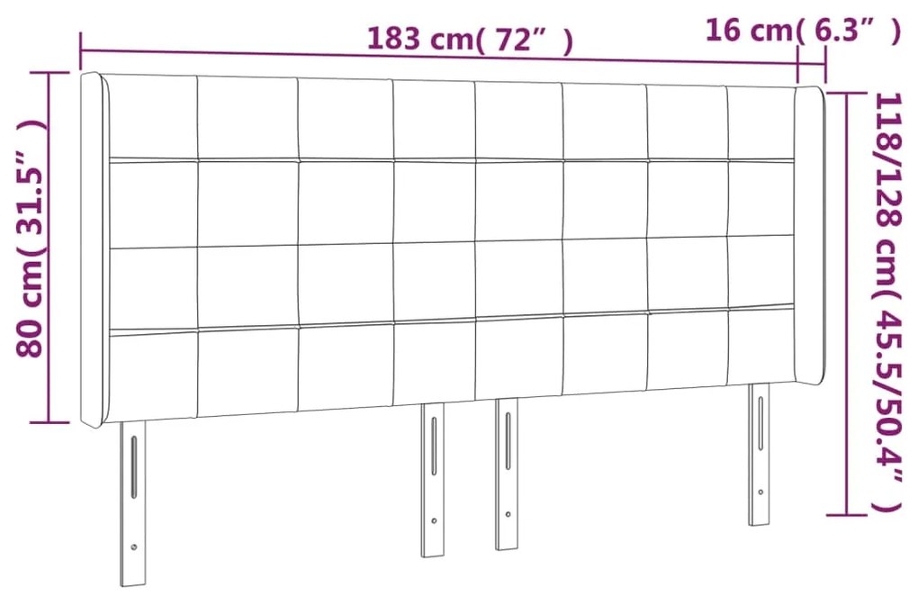 Κεφαλάρι με Πτερύγια Σκούρο Γκρι 183x16x118/128 εκ. Βελούδινο 3119641