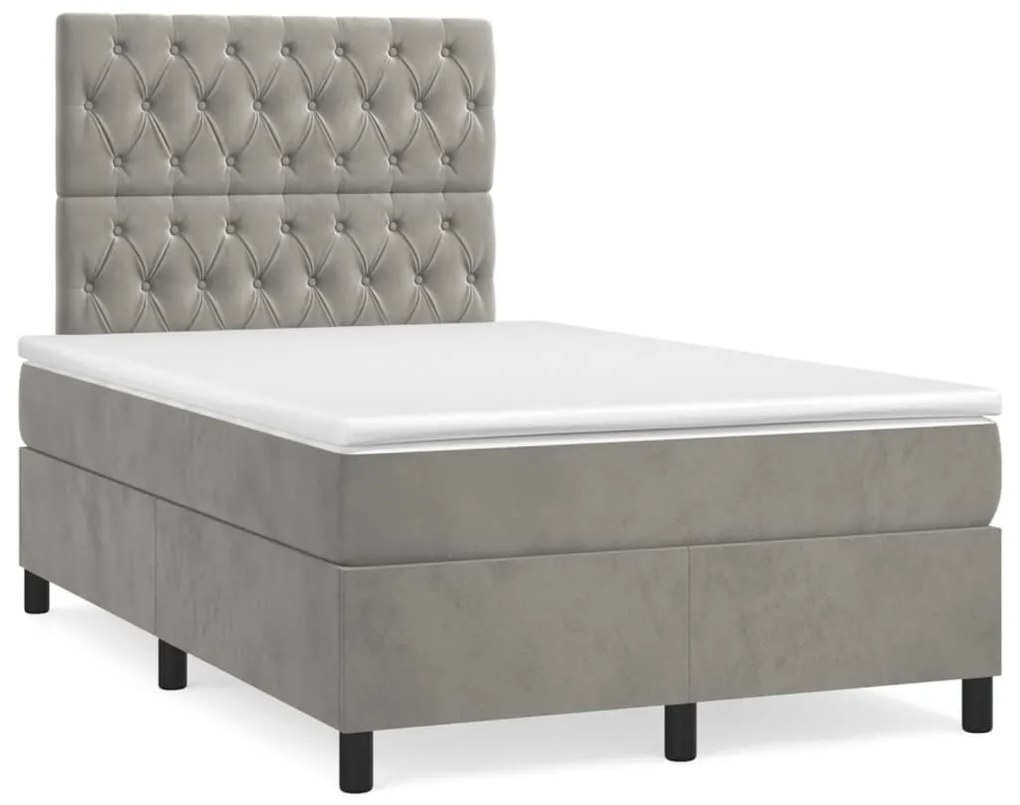 Κρεβάτι Boxspring με Στρώμα Ανοιχτό Γκρι 120x200 εκ. Βελούδινο - Γκρι