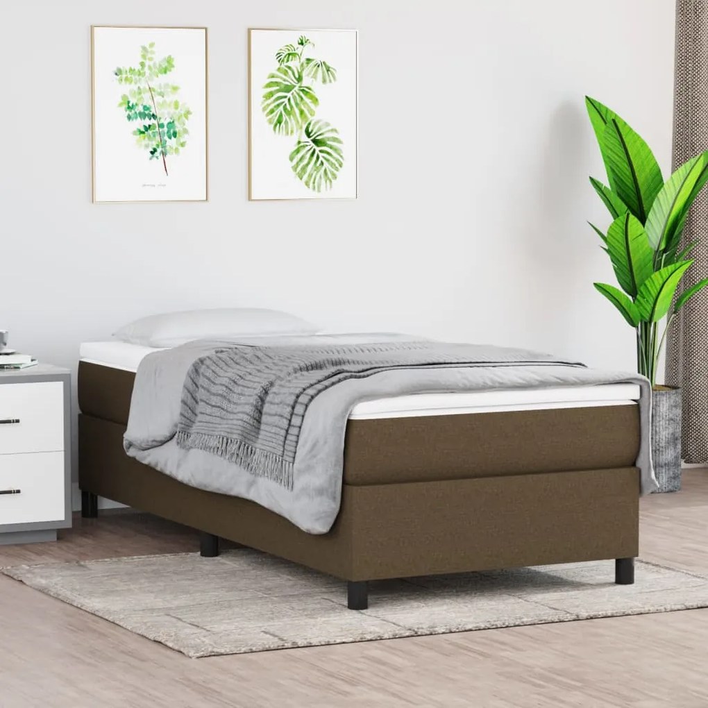 vidaXL Κρεβάτι Boxspring με Στρώμα Σκούρο Καφέ 80x200 εκ. Υφασμάτινο