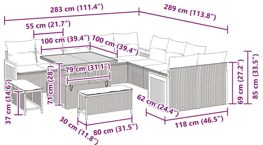 vidaXL Σετ Καναπέ Κήπου 13 pcs μπεζ και ανοιχτό γκρι 100 x 100 x 71 cm