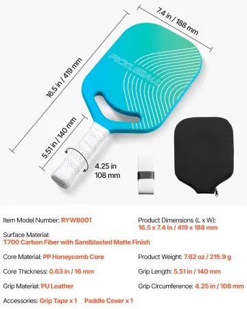 VEVOR Pro Carbon Fiber Pickleball Paddle with Aero Throat Honeycomb Core Racket