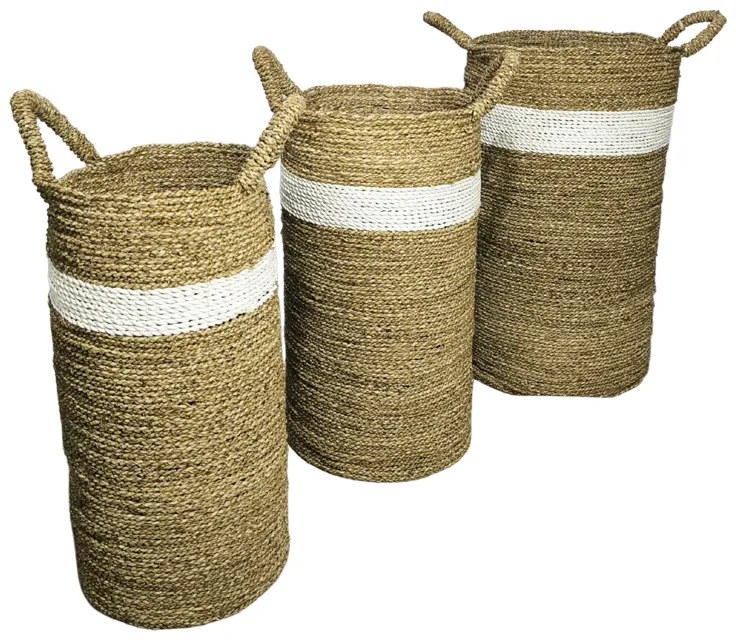 Διακοσμητικό καλάθι Fesia Inart σετ 3τεμ seagrass σε φυσική-λευκή απόχρωση