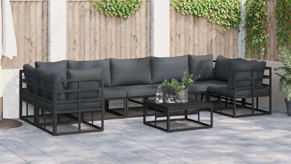 vidaXL Σετ Καναπέ Κήπου 7 pcs Μαύρο Αλουμίνιο