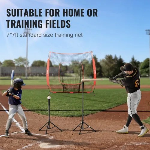 VEVOR 7x7 ft Baseball Softball Practice Net, Portable Baseball Training Net for Hitting Batting Catching Pitching, Backstop Baseball Equipment Training Aids with Carry Bag and Strike Zone