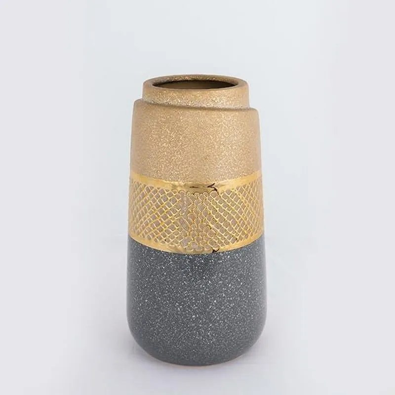 Βάζο Κεραμικό 752-20286 13.5x13.5x24.5cm Gold-Grey Estheti Home Κεραμικό