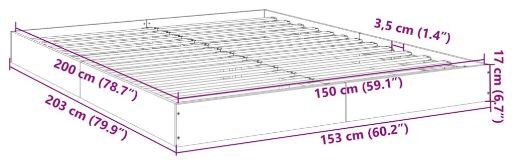 Πλαίσιο Κρεβατιού Γκρι Sonoma 150x200 εκ. Επεξεργασμένο Ξύλο - Γκρι