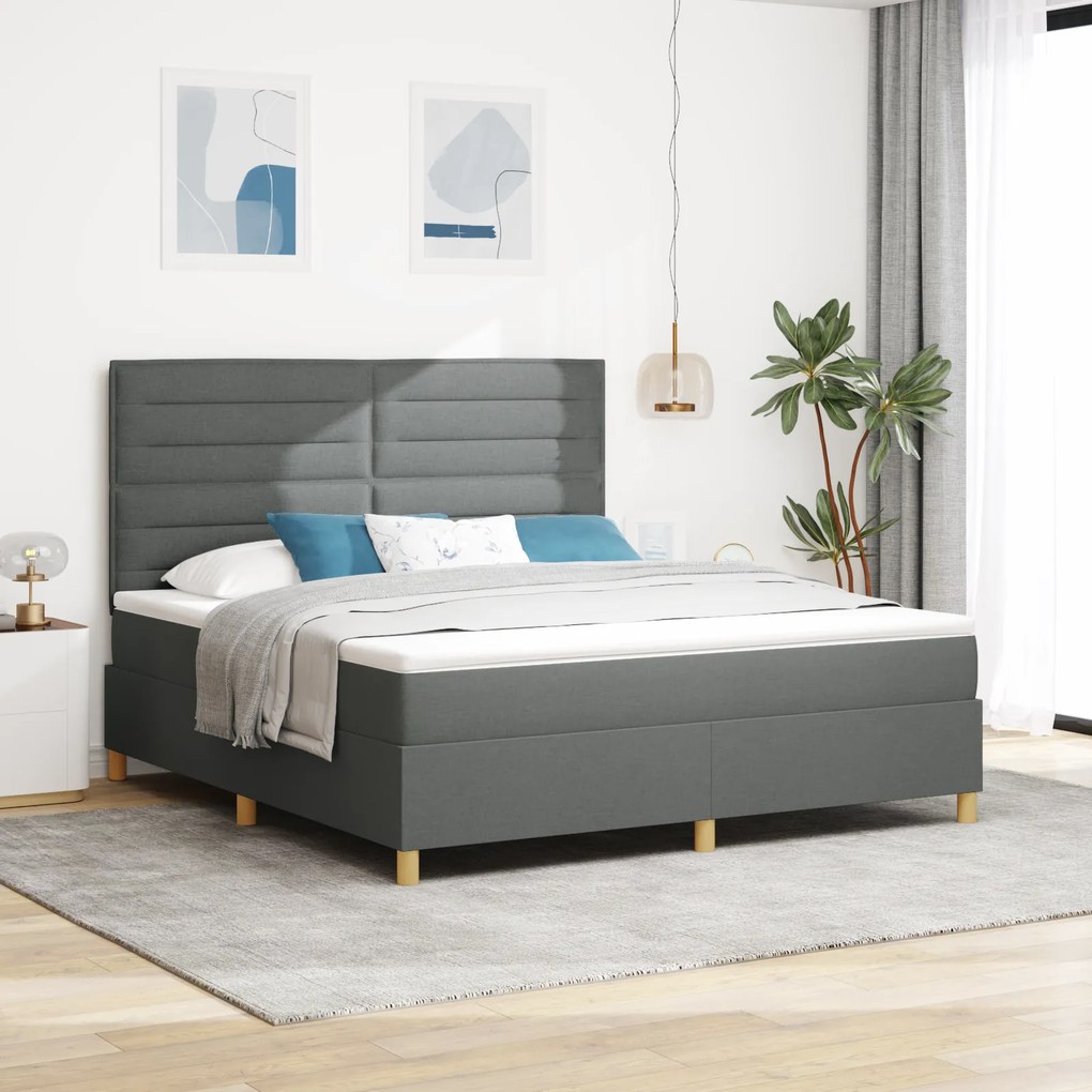 vidaXL Box Spring Bed με Στρώμα Σκούρο Γκρι
