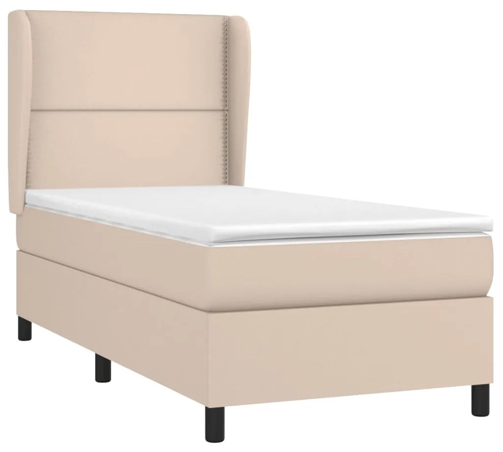 vidaXL Κρεβάτι Boxspring με Στρώμα Καπουτσίνο 90x190εκ.από Συνθ. Δέρμα