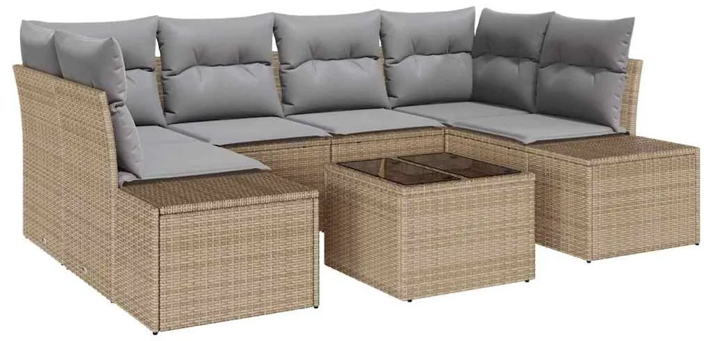 vidaXL Σετ Καναπέ Κήπου με μαξιλάρι 7 pcs Μπεζ, Γκρι 55 x 55 x 37 εκ