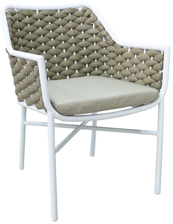 Πολυθρόνα Ortegia pakoworld αλουμίνιο με λευκό σκελετό- χακί σχοινί 57x62x82εκ
