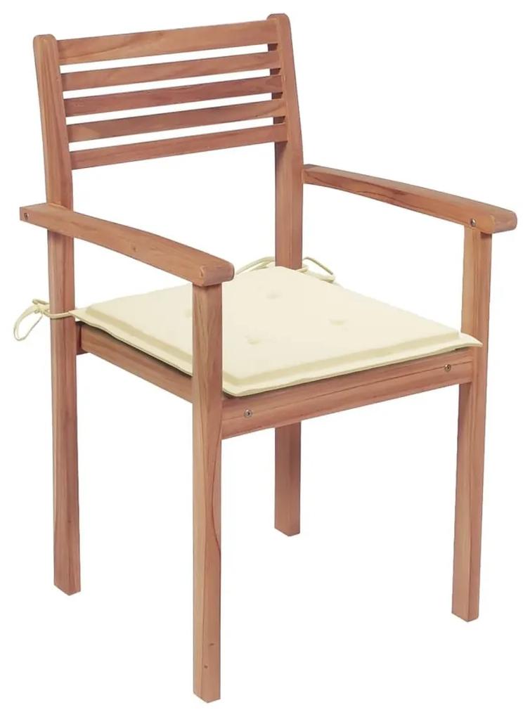Καρέκλες Κήπου Στοιβαζ. 6 τεμ. από Μασίφ Ξύλο Teak με Μαξιλάρια - Κρεμ