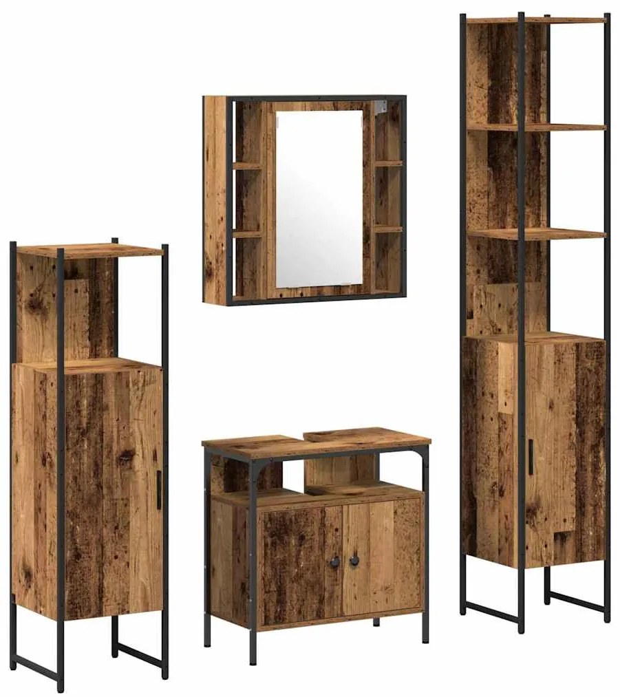 vidaXL Σετ Επίπλων Μπάνιου Άλλο 4 pcs Παλαιό ξύλο 33 x 33 x 185.5 εκ