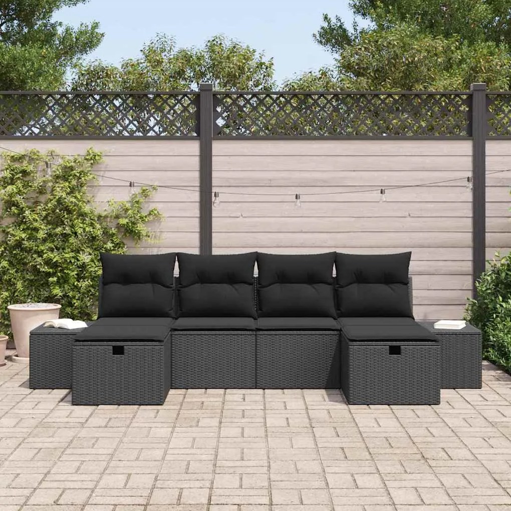 vidaXL Σετ Καναπέ Κήπου 6 pcs Μαύρο 55 x 62 x 69 εκ Πολυ ράταν