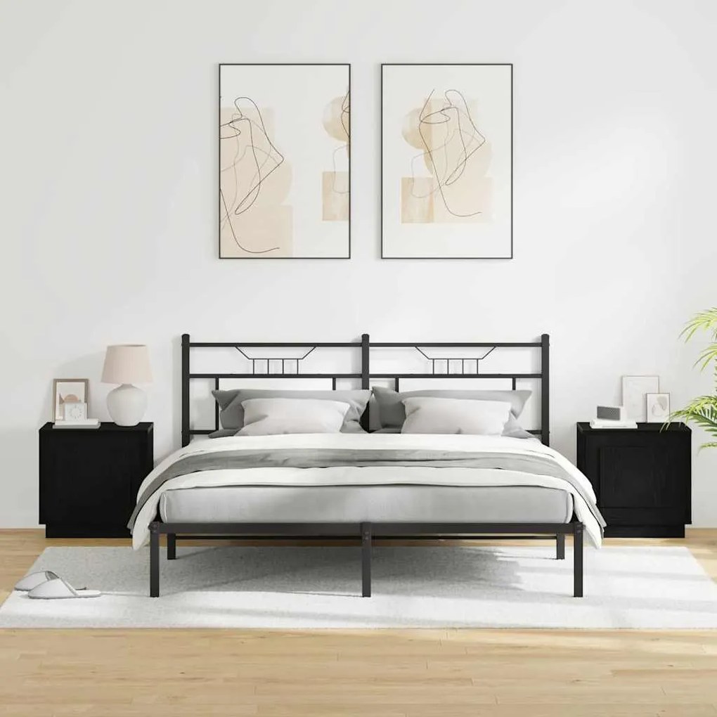 vidaXL Κομοδίνο με 2 pcs Μαύρο 44 x 34.5 x 45 εκ Επεξεργασμένο ξύλο