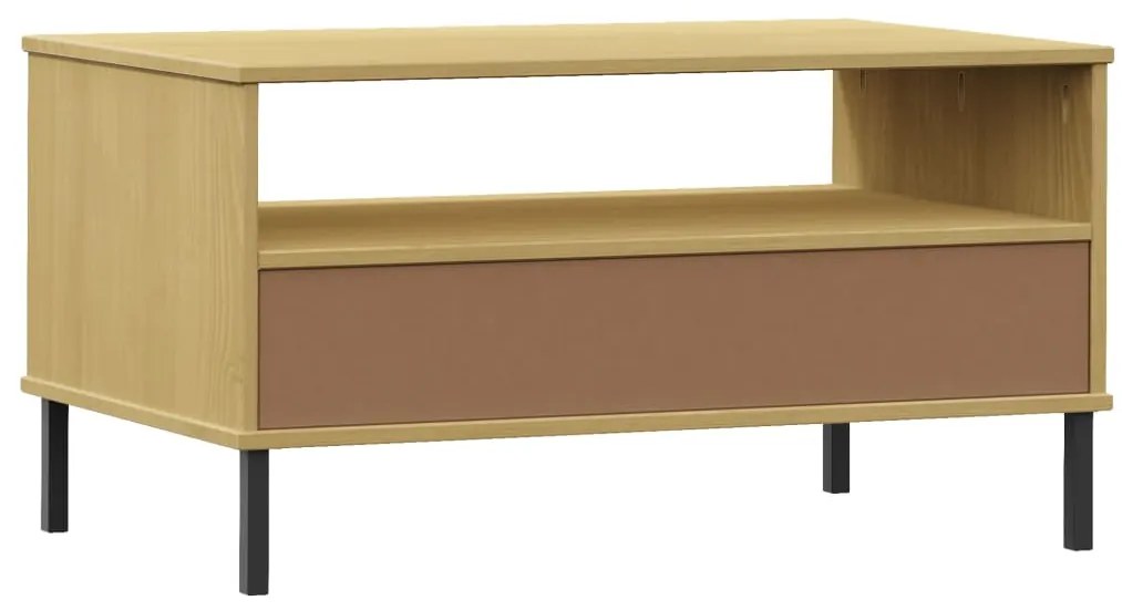 vidaXL Τραπεζάκι Σαλονιού OSLO Καφέ 85x50x45 εκ. Μασίφ Ξύλο Μετ. Πόδια