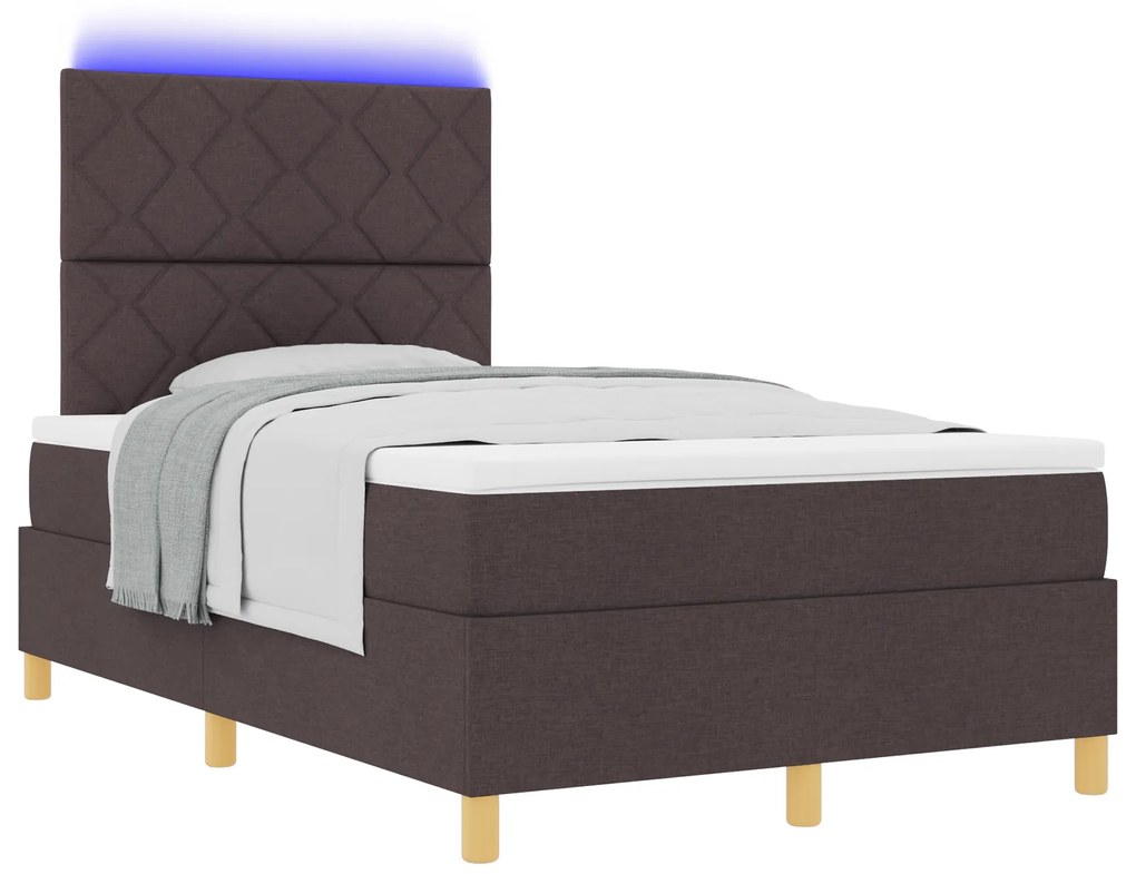 vidaXL Κρεβάτι με ελατήριο με στρώμα & LED Καφέ 120x200 εκ Ύφασμα